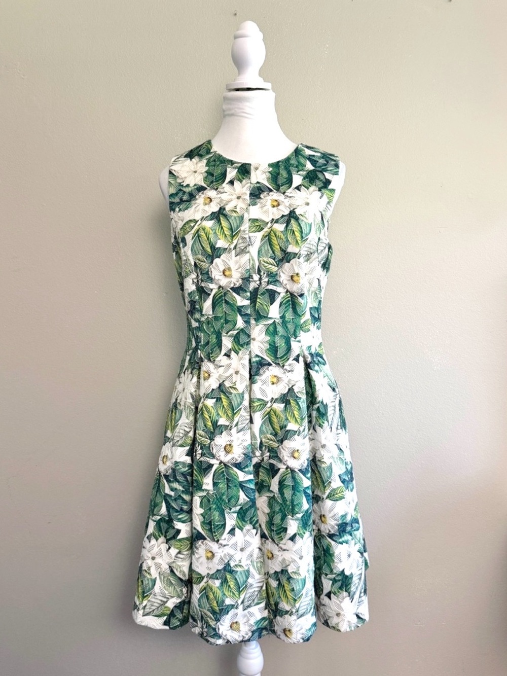 ANTONIO MELANI Textured structured Floral Midi Fit-and-Flare Dress size s/m